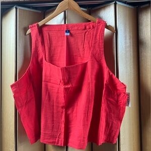 Linen Blend (Size 3X) Square Neck Crop Tank Lagenlook Minimalist Festival Resort